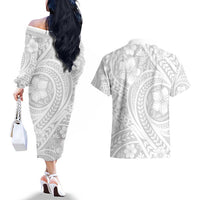 Lotu Tamaiti Samoan Polynesian Tribal Couples Matching Off The Shoulder Long Sleeve Dress and Hawaiian Shirt LT9 - Polynesian Pride