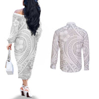 Lotu Tamaiti Samoan Polynesian Tribal Couples Matching Off The Shoulder Long Sleeve Dress and Long Sleeve Button Shirt LT9 - Polynesian Pride