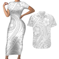Lotu Tamaiti Samoan Polynesian Tribal Couples Matching Short Sleeve Bodycon Dress and Hawaiian Shirt LT9 White - Polynesian Pride