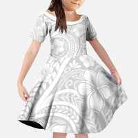 Lotu Tamaiti Samoan Polynesian Tribal Family Matching Off The Shoulder Long Sleeve Dress and Hawaiian Shirt LT9 Daughter's Dress White - Polynesian Pride