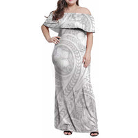 Lotu Tamaiti Samoan Polynesian Tribal Family Matching Off Shoulder Maxi Dress and Hawaiian Shirt LT9 Mom's Dress White - Polynesian Pride