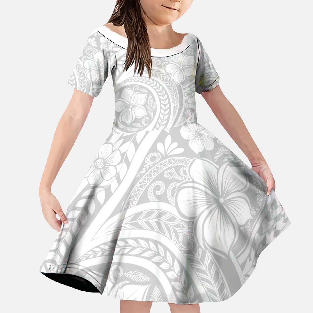 Lotu Tamaiti Samoan Polynesian Tribal Family Matching Summer Maxi Dress and Hawaiian Shirt LT9 Daughter's Dress White - Polynesian Pride
