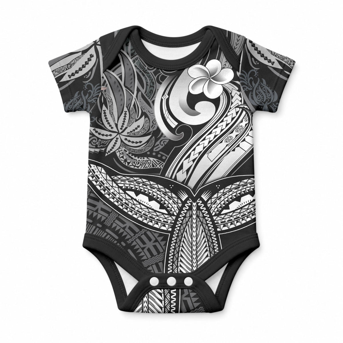 Whale Tale and Polynesian Sunset Plumeria Black Baby Onesie LT9 Black - Polynesian Pride