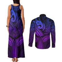 Polynesia Couples Matching Tank Maxi Dress and Long Sleeve Button Shirts Whale Tale and Polynesian Sunset Plumeria Purple LT9 - Polynesian Pride