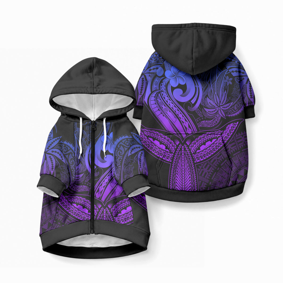 Whale Tale and Polynesian Sunset Plumeria Purple Pet Hoodie LT9 Zip-up Purple - Polynesian Pride