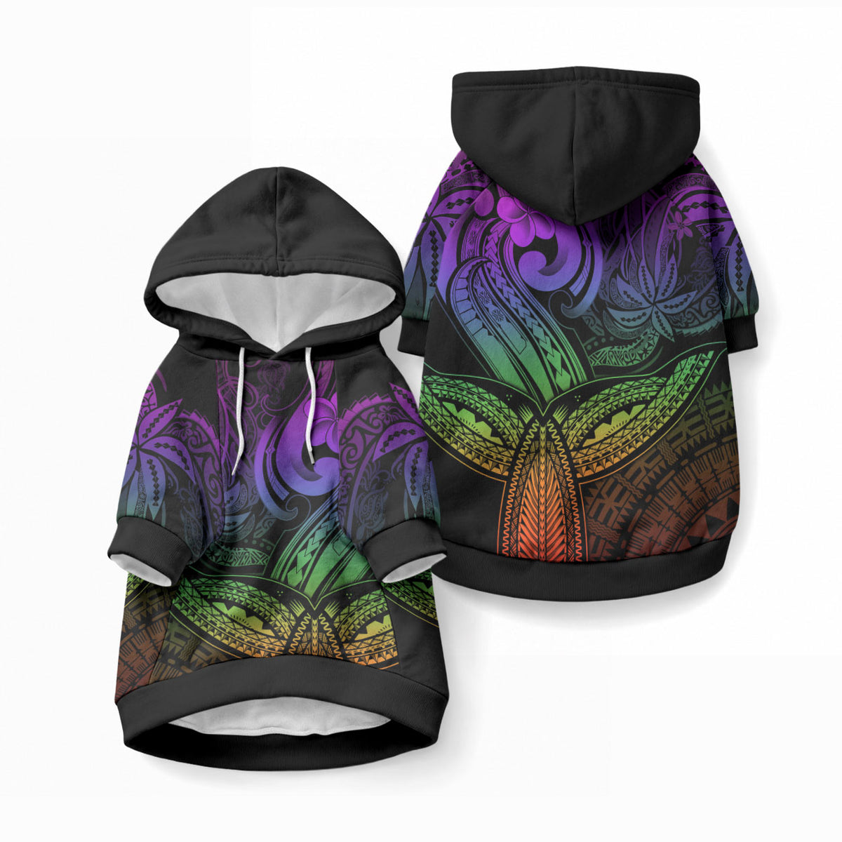 Whale Tale and Polynesian Sunset Plumeria Rainbow Pet Hoodie LT9 Pullover Rainbow - Polynesian Pride