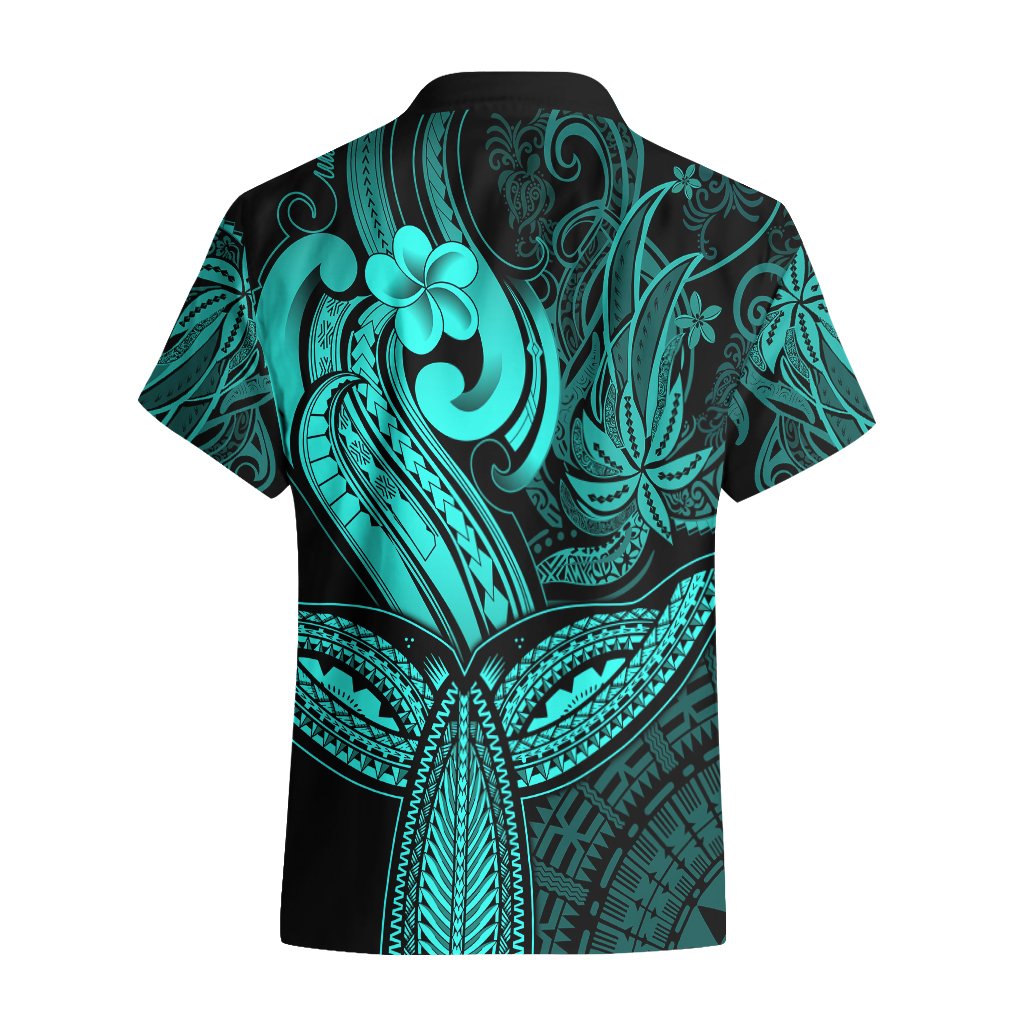 Polynesia Hawaiian Shirt Whale Tale and Polynesian Sunset Plumeria Turquoise LT9 - Polynesian Pride