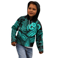 Polynesia Kid Hoodie Whale Tale and Polynesian Sunset Plumeria Turquoise LT9 - Polynesian Pride