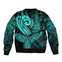 Polynesia Sleeve Zip Bomber Jacket Whale Tale and Polynesian Sunset Plumeria Turquoise LT9 - Polynesian Pride