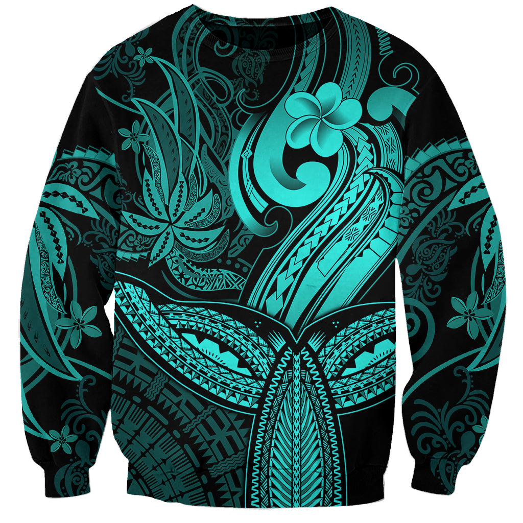 Polynesia Sweatshirt Whale Tale and Polynesian Sunset Plumeria Turquoise LT9 Unisex Turquoise - Polynesian Pride