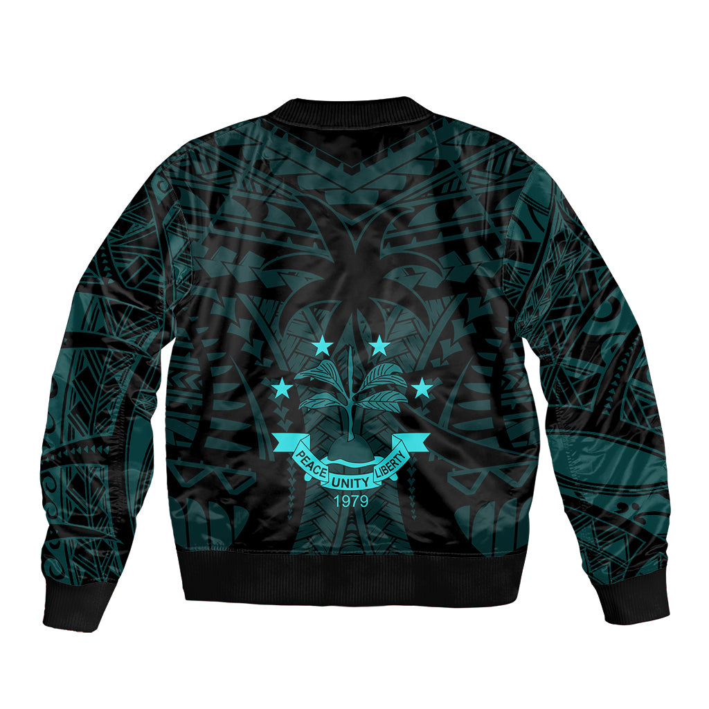 FSM Chuuk States Bomber Jacket Micronesia Vintage Polynesian Tribal Aqua Version LT9 - Polynesian Pride