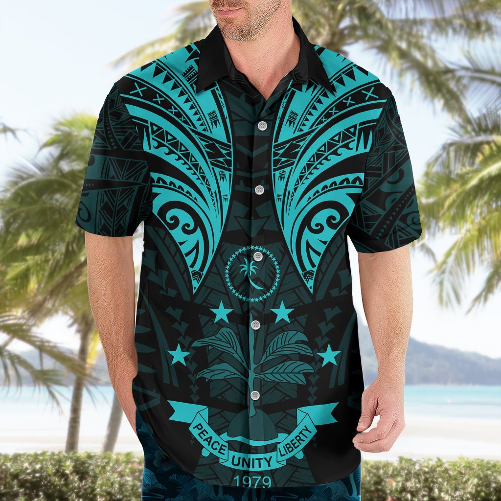 FSM Chuuk States Hawaiian Shirt Micronesia Vintage Polynesian Tribal Aqua Version LT9 - Polynesian Pride