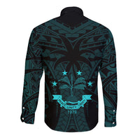 FSM Chuuk States Long Sleeve Button Shirt Micronesia Vintage Polynesian Tribal Aqua Version LT9 - Polynesian Pride