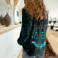 FSM Chuuk States Women Casual Shirt Micronesia Vintage Polynesian Tribal Aqua Version LT9 - Polynesian Pride