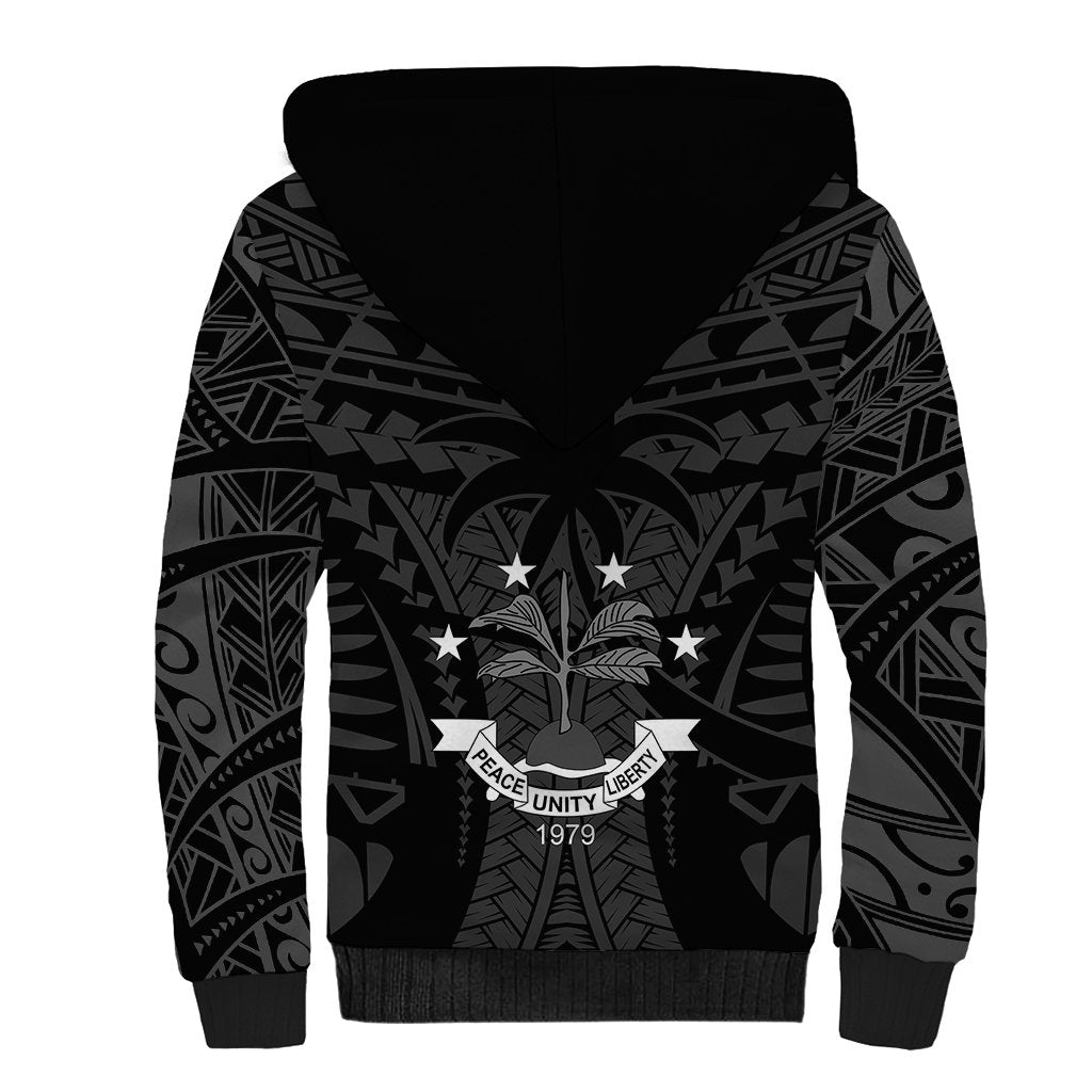 FSM Chuuk States Sherpa Hoodie Micronesia Vintage Polynesian Tribal Black Version LT9 - Polynesian Pride