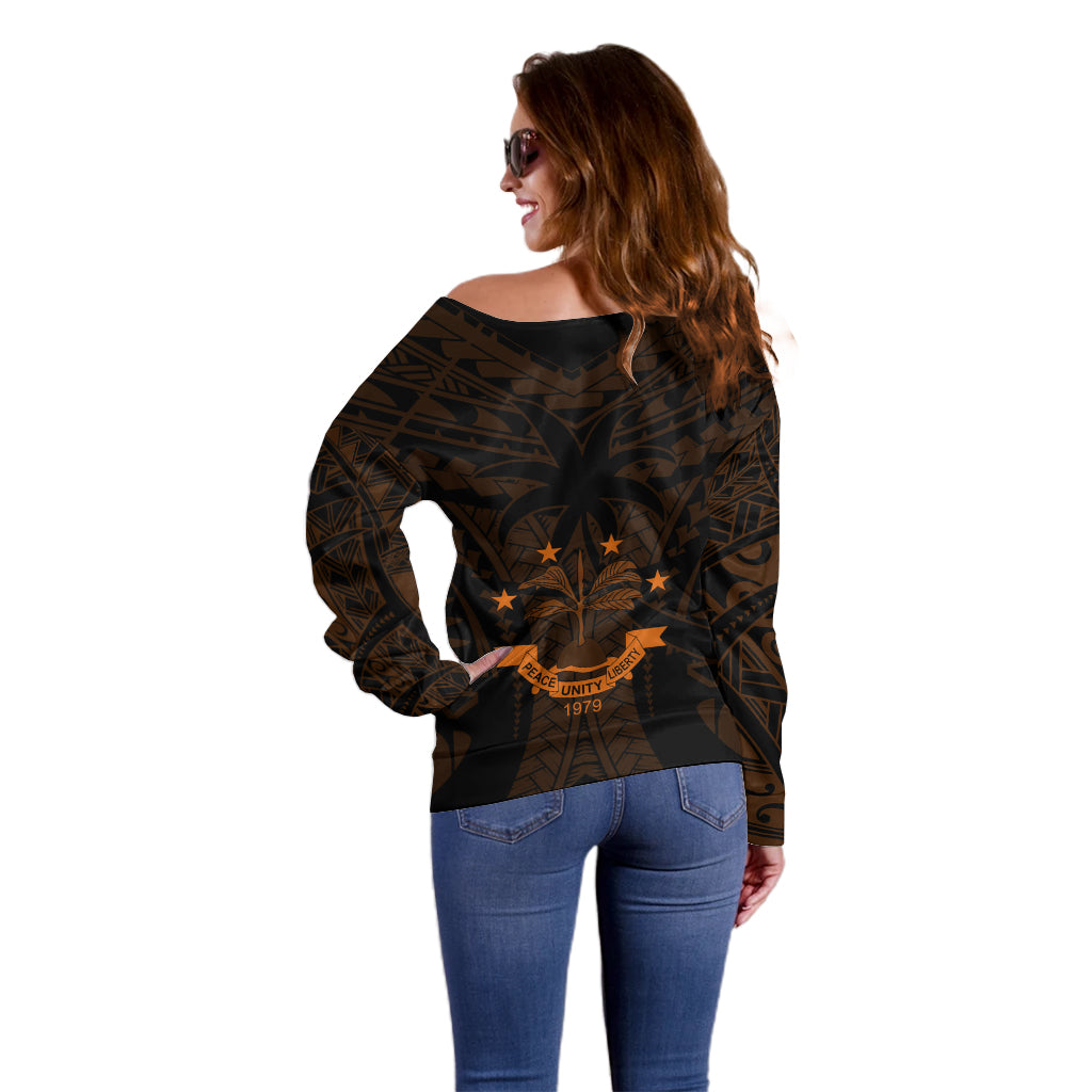 FSM Chuuk States Off Shoulder Sweater Micronesia Vintage Polynesian Tribal Gold Version LT9 - Polynesian Pride