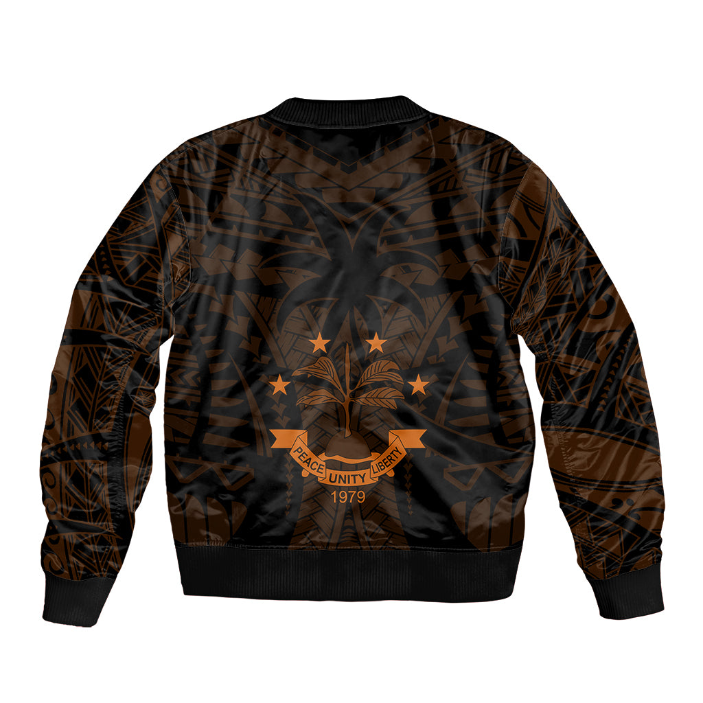 FSM Chuuk States Sleeve Zip Bomber Jacket Micronesia Vintage Polynesian Tribal Gold Version LT9 - Polynesian Pride