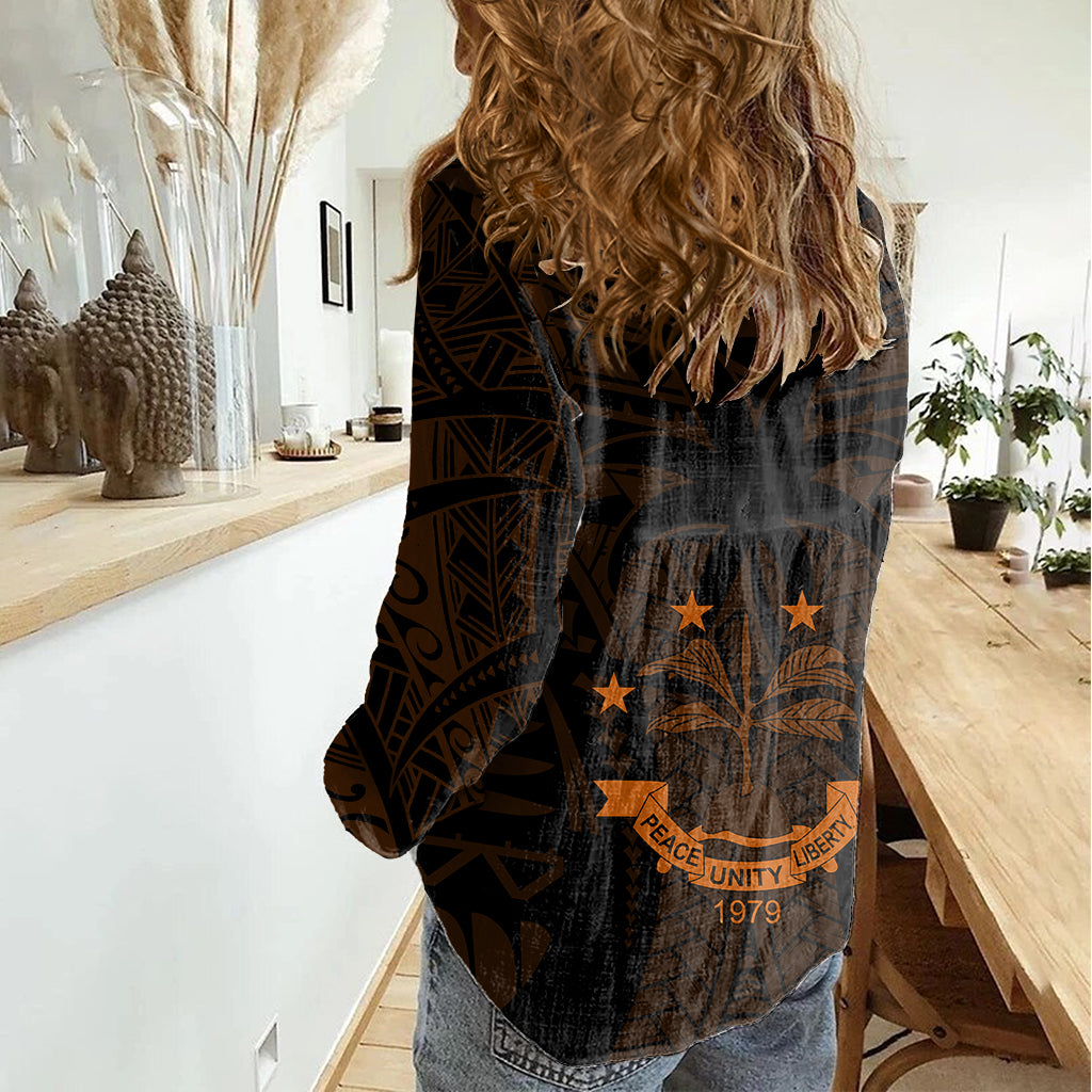 FSM Chuuk States Women Casual Shirt Micronesia Vintage Polynesian Tribal Gold Version LT9 - Polynesian Pride
