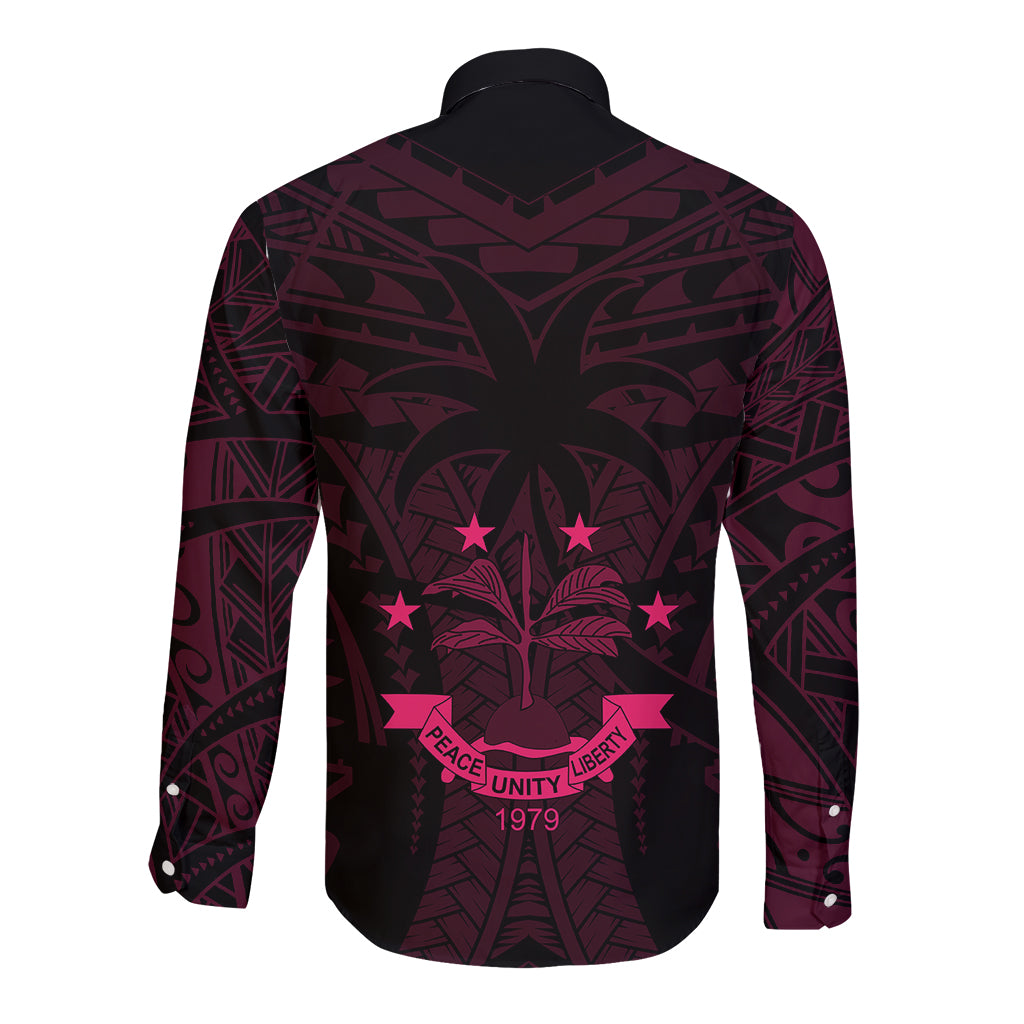 FSM Chuuk States Long Sleeve Button Shirt Micronesia Vintage Polynesian Tribal Pink Version LT9 - Polynesian Pride