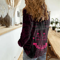 FSM Chuuk States Women Casual Shirt Micronesia Vintage Polynesian Tribal Pink Version LT9 - Polynesian Pride