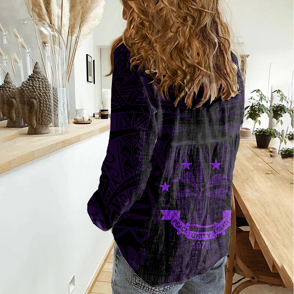 FSM Chuuk States Women Casual Shirt Micronesia Vintage Polynesian Tribal Purple Version LT9 - Polynesian Pride