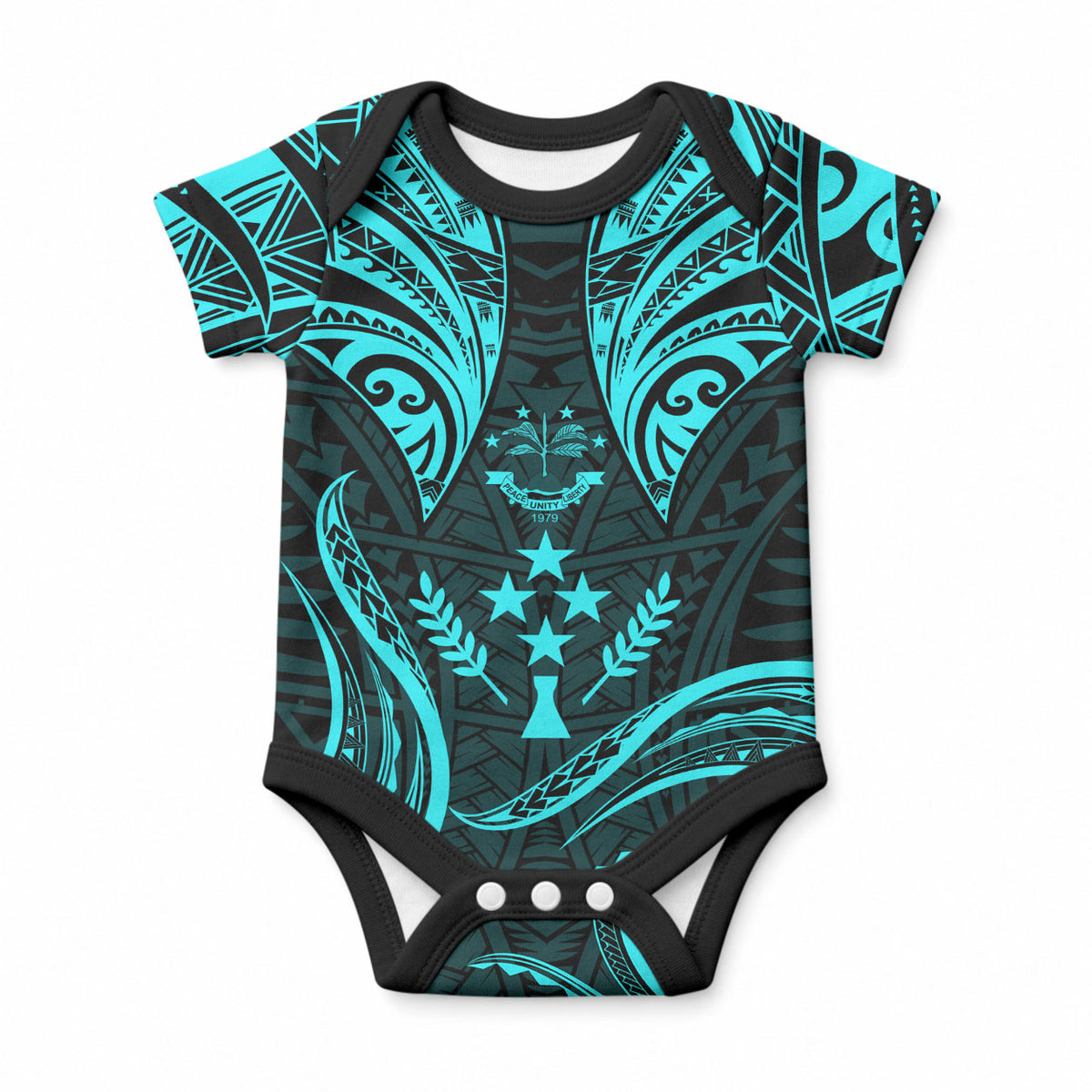 FSM Kosrae States Baby Onesie Micronesia Vintage Polynesian Tribal Aqua Version LT9 Aqua - Polynesian Pride