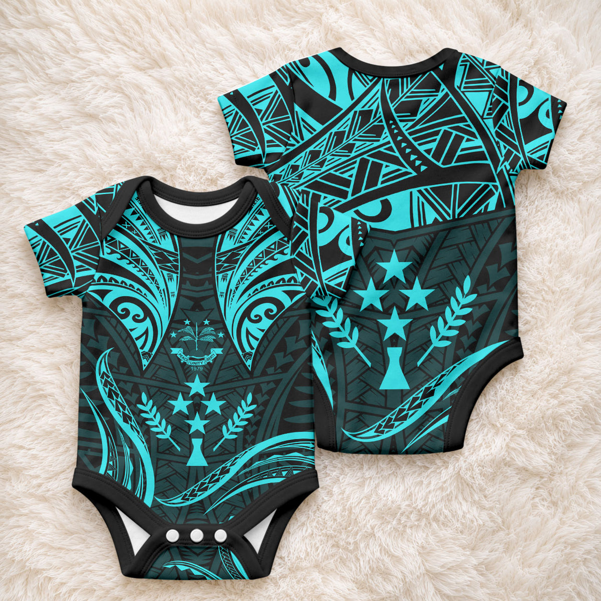 FSM Kosrae States Baby Onesie Micronesia Vintage Polynesian Tribal Aqua Version LT9 - Polynesian Pride