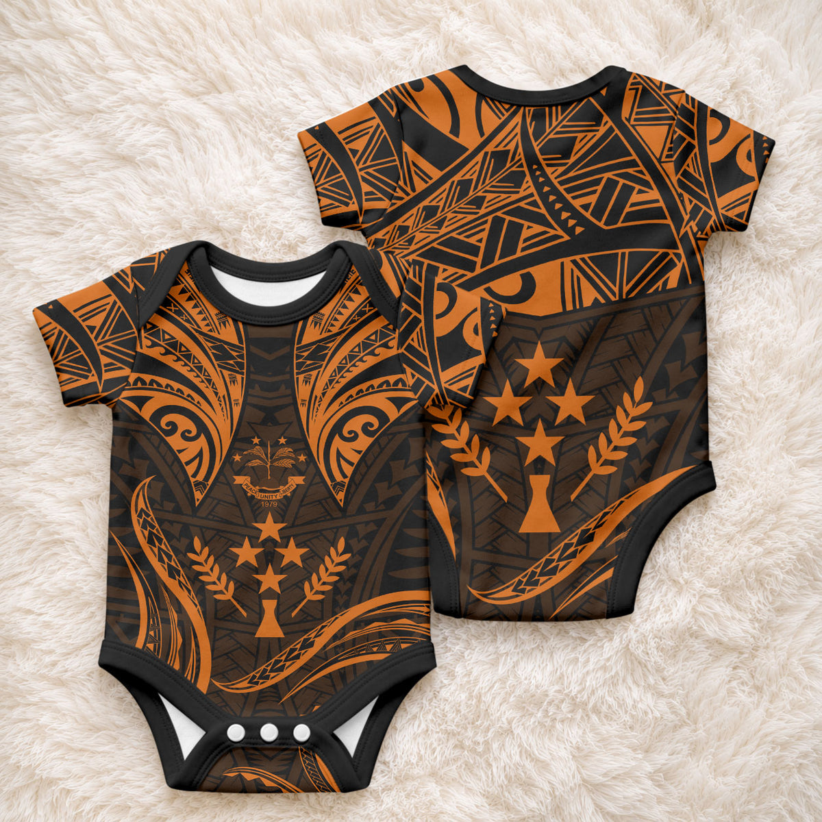 FSM Kosrae States Baby Onesie Micronesia Vintage Polynesian Tribal Gold Version LT9 - Polynesian Pride