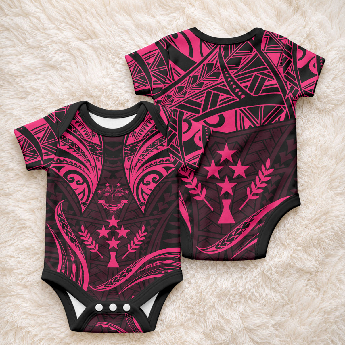 FSM Kosrae States Baby Onesie Micronesia Vintage Polynesian Tribal Pink Version LT9 - Polynesian Pride