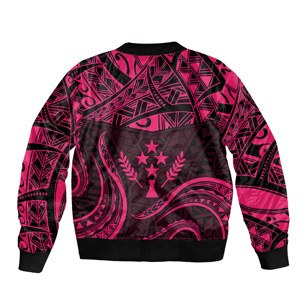 FSM Kosrae States Sleeve Zip Bomber Jacket Micronesia Vintage Polynesian Tribal Pink Version LT9 - Polynesian Pride