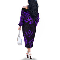 FSM Kosrae States Off The Shoulder Long Sleeve Dress Micronesia Vintage Polynesian Tribal Purple Version LT9 - Polynesian Pride