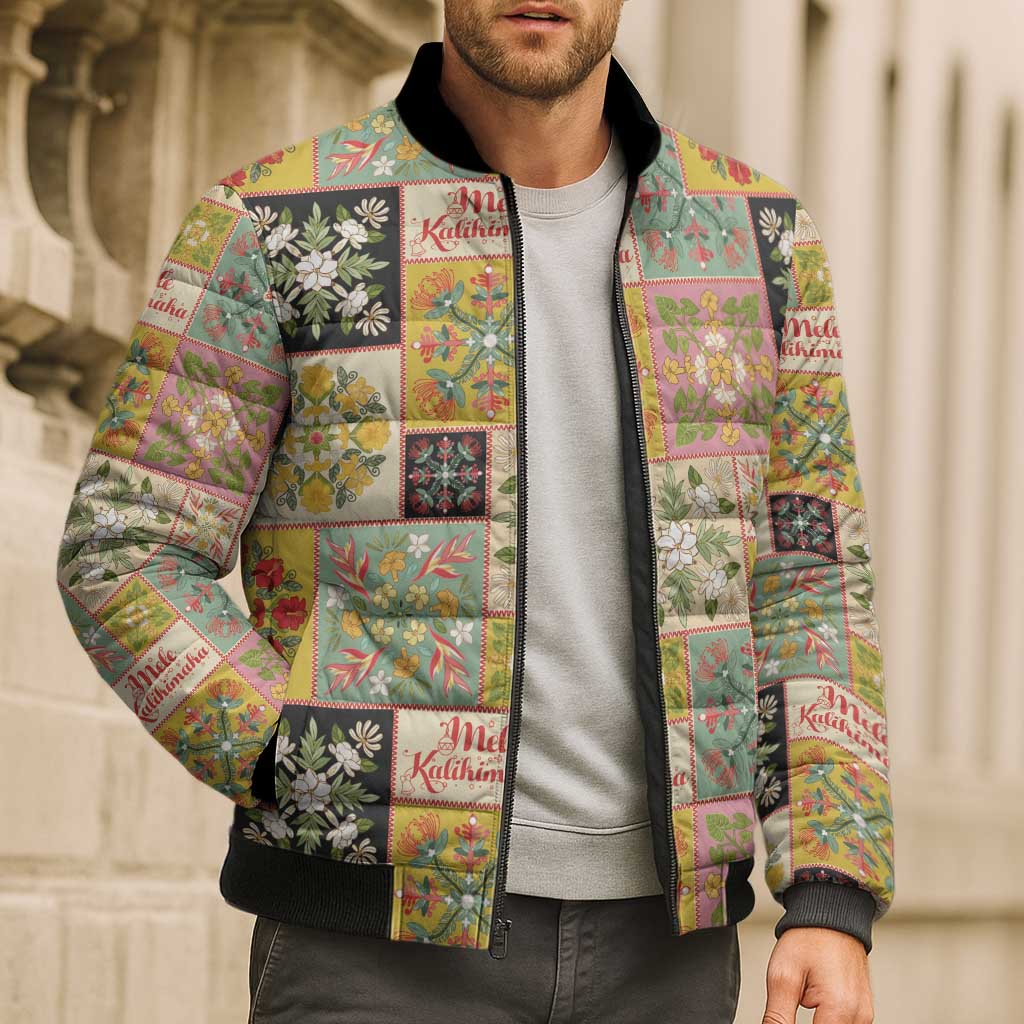 Mele Kalikimaka Hawaii Christmas Bomber Puffer Jacket Melemele Mama Seamless Floral Motif - Polynesian Pride