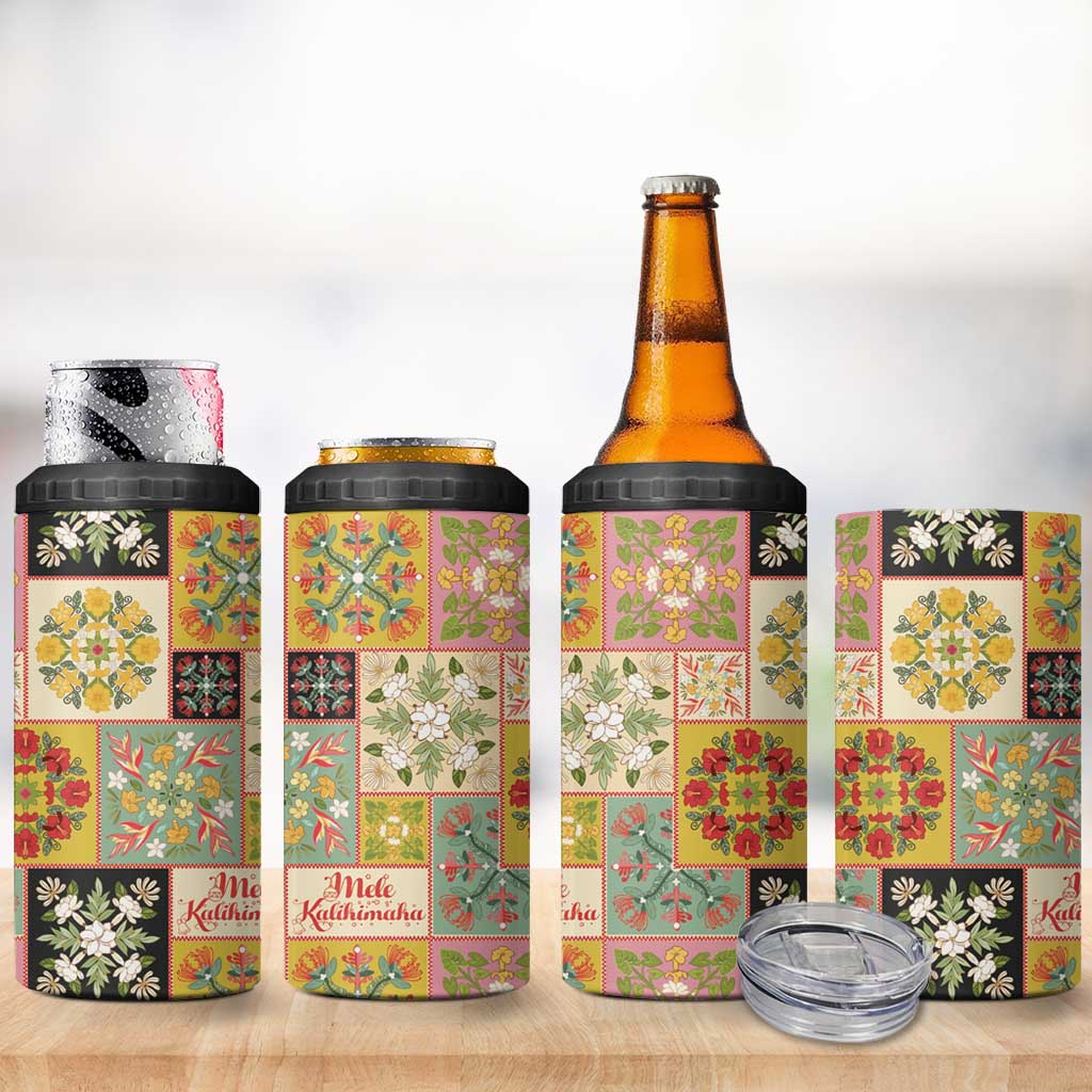 Mele Kalikimaka Hawaii Christmas 4 in 1 Can Cooler Tumbler Melemele Mama Seamless Floral Motif LT9 - Polynesian Pride