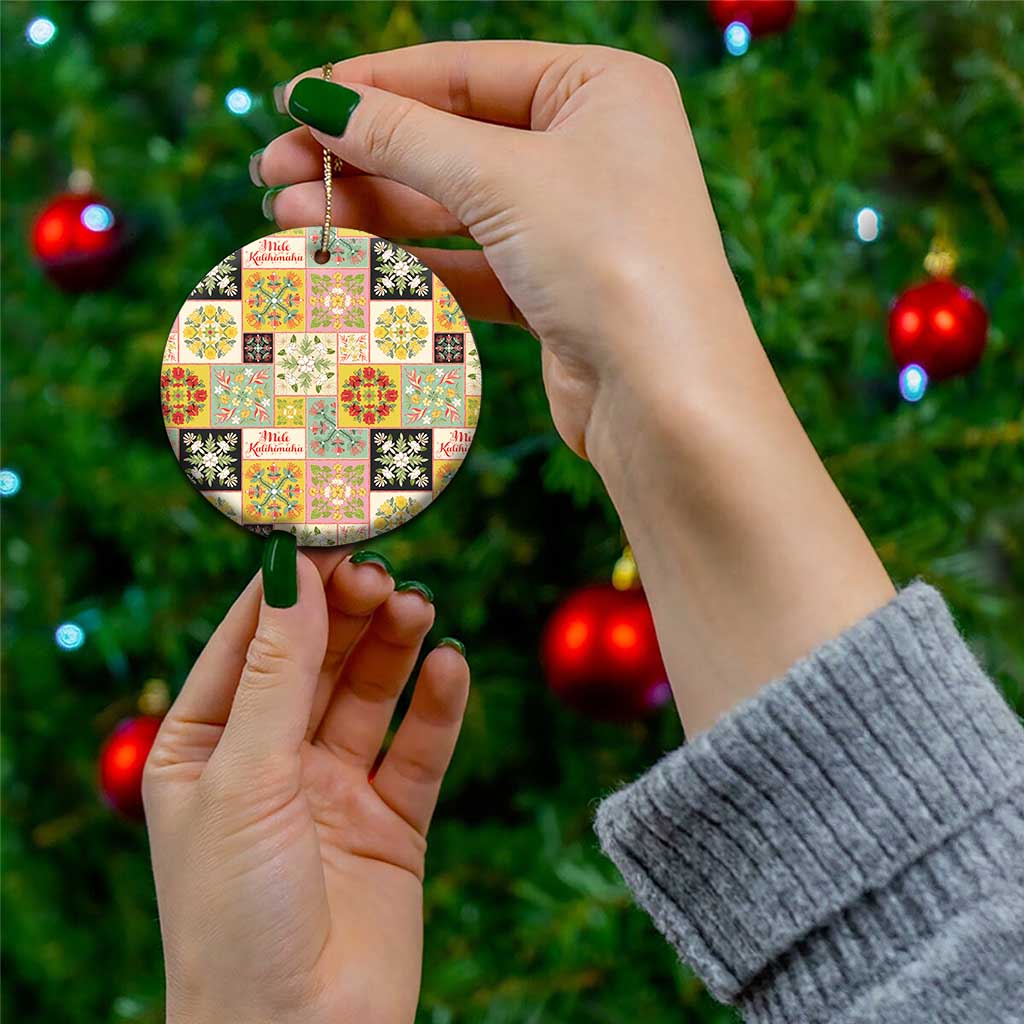 Mele Kalikimaka Hawaii Christmas Ceramic Ornament Melemele Mama Seamless Floral Motif - Polynesian Pride