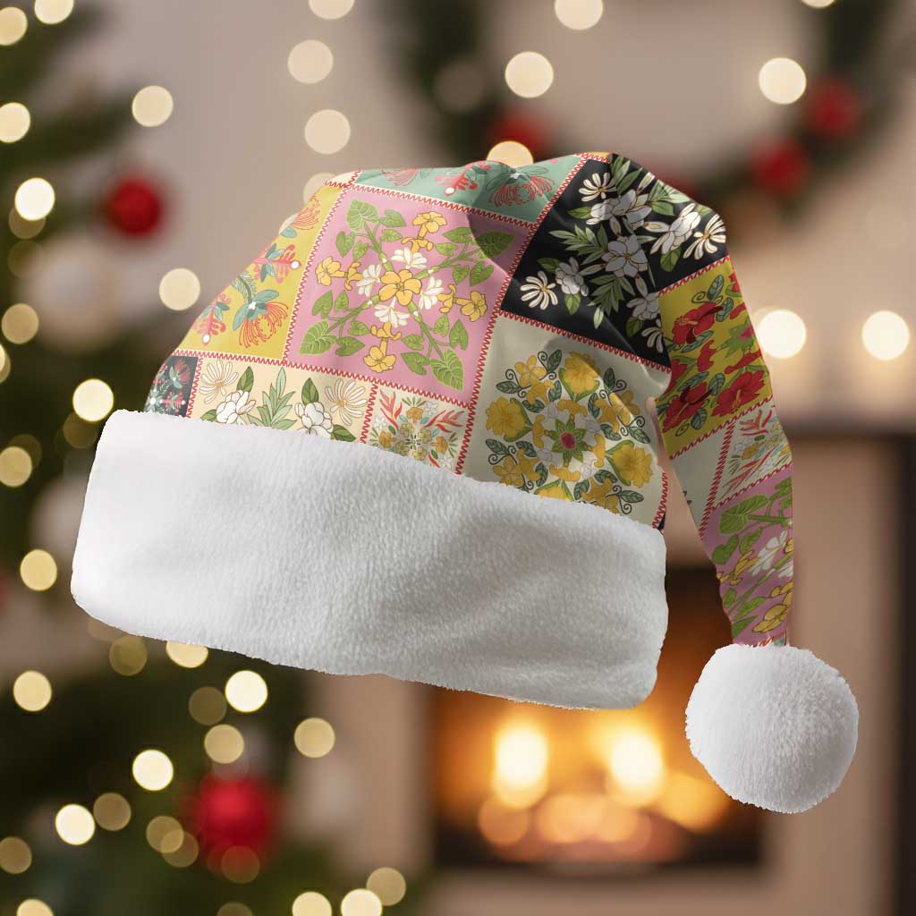 Mele Kalikimaka Hawaii Christmas Santa Hat Melemele Mama Seamless Floral Motif - Polynesian Pride