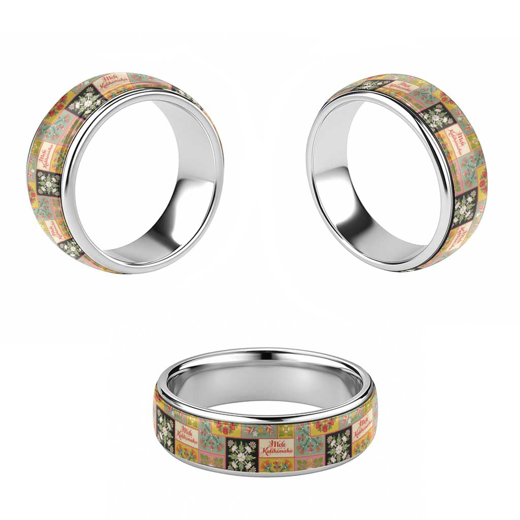 Mele Kalikimaka Hawaii Christmas Classic Ring Melemele Mama Seamless Floral Motif - Polynesian Pride
