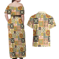 Mele Kalikimaka Hawaii Christmas Couples Matching Off Shoulder Maxi Dress and Hawaiian Shirt Melemele Mama Seamless Floral Motif LT9 - Polynesian Pride
