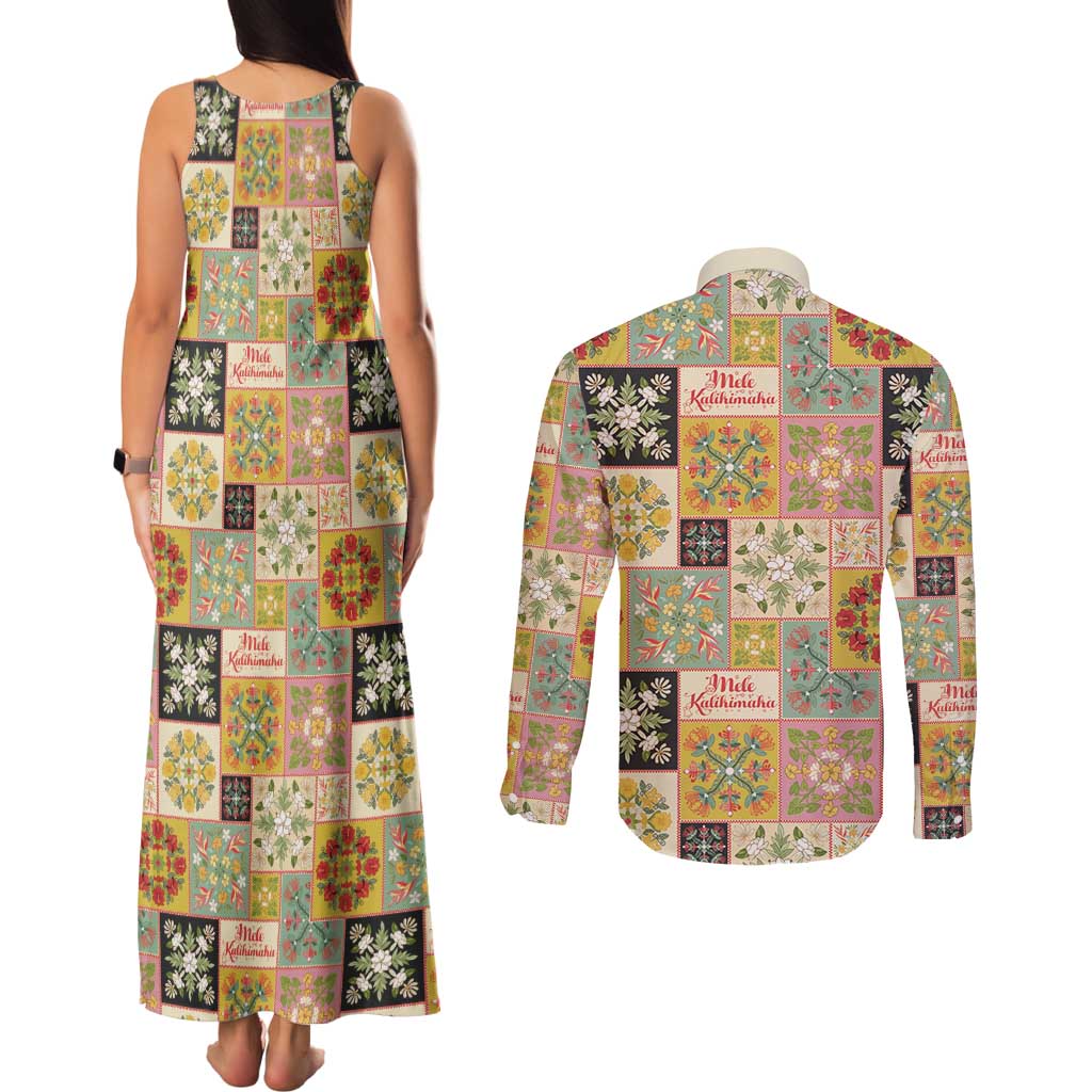 Mele Kalikimaka Hawaii Christmas Couples Matching Tank Maxi Dress and Long Sleeve Button Shirt Melemele Mama Seamless Floral Motif LT9 - Polynesian Pride