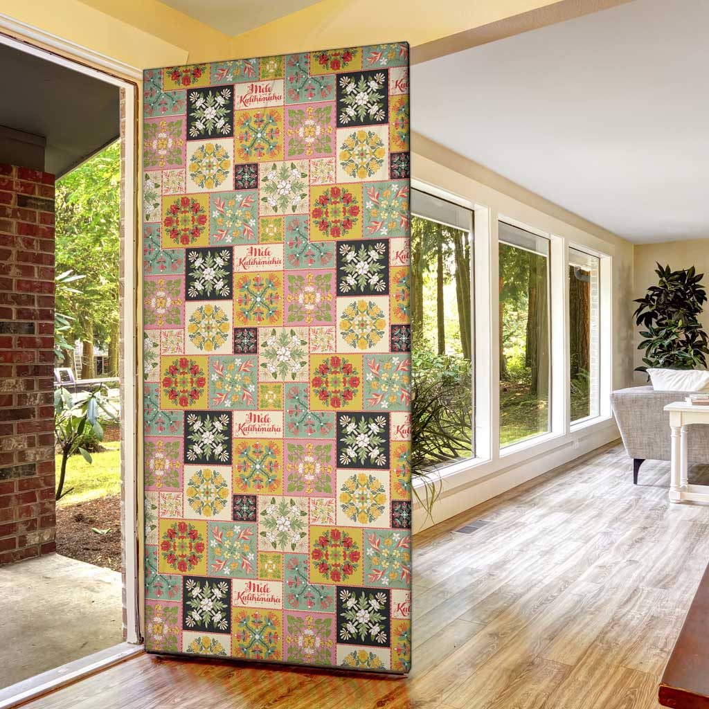Mele Kalikimaka Hawaii Christmas Door Cover Melemele Mama Seamless Floral Motif - Polynesian Pride