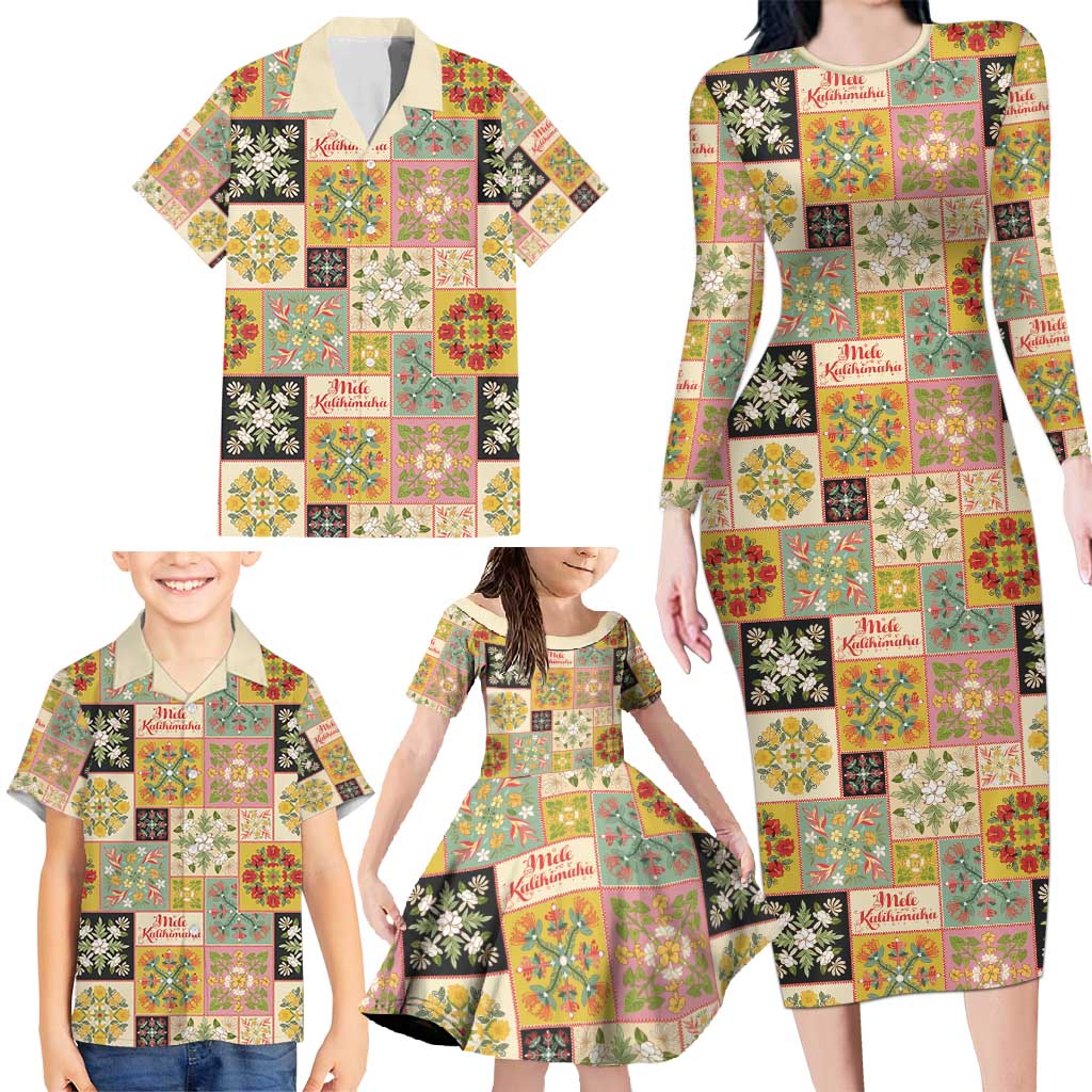 Mele Kalikimaka Hawaii Christmas Family Matching Long Sleeve Bodycon Dress and Hawaiian Shirt Melemele Mama Seamless Floral Motif LT9 - Polynesian Pride