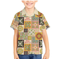 Mele Kalikimaka Hawaii Christmas Family Matching Mermaid Dress and Hawaiian Shirt Melemele Mama Seamless Floral Motif LT9 Son's Shirt Beige - Polynesian Pride