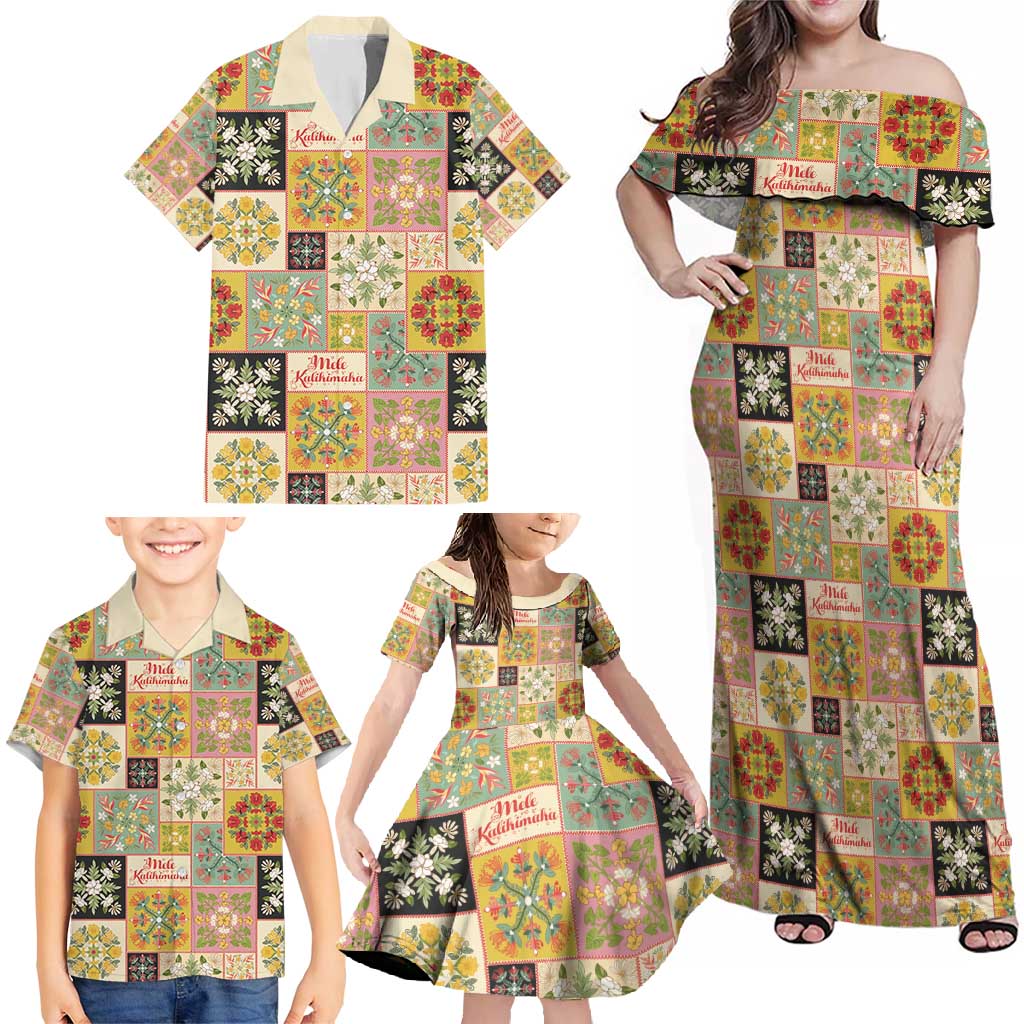 Mele Kalikimaka Hawaii Christmas Family Matching Off Shoulder Maxi Dress and Hawaiian Shirt Melemele Mama Seamless Floral Motif - Polynesian Pride