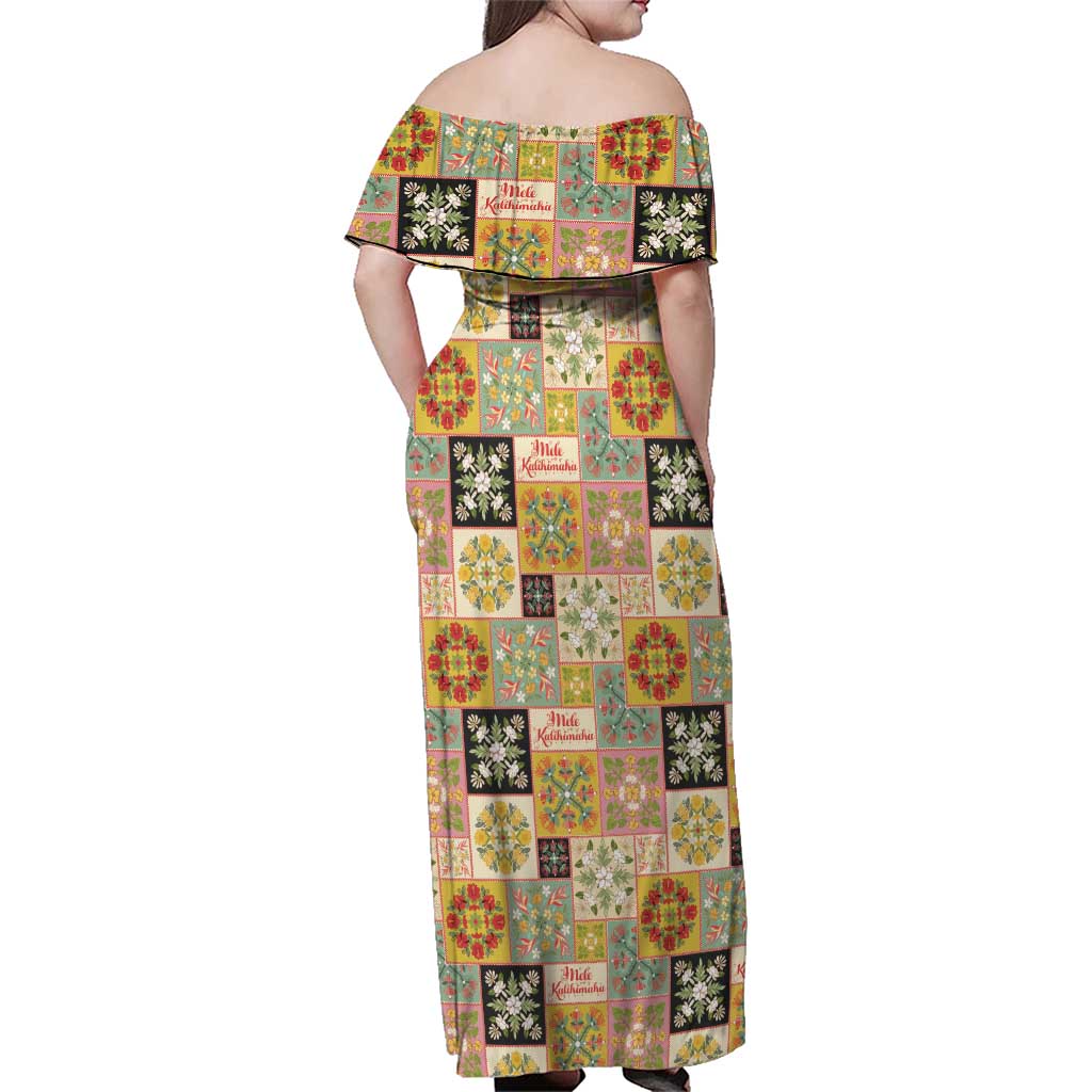 Mele Kalikimaka Hawaii Christmas Family Matching Off Shoulder Maxi Dress and Hawaiian Shirt Melemele Mama Seamless Floral Motif LT9 - Polynesian Pride