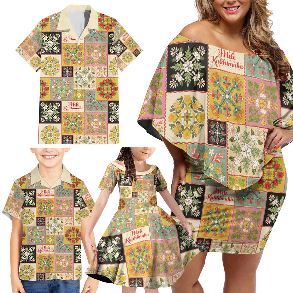Mele Kalikimaka Hawaii Christmas Family Matching Off Shoulder Short Dress and Hawaiian Shirt Melemele Mama Seamless Floral Motif LT9 - Polynesian Pride