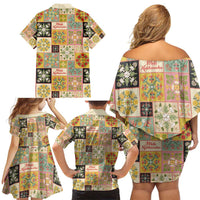 Mele Kalikimaka Hawaii Christmas Family Matching Off Shoulder Short Dress and Hawaiian Shirt Melemele Mama Seamless Floral Motif LT9 - Polynesian Pride