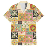Mele Kalikimaka Hawaii Christmas Family Matching Off Shoulder Short Dress and Hawaiian Shirt Melemele Mama Seamless Floral Motif LT9 Dad's Shirt - Short Sleeve Beige - Polynesian Pride