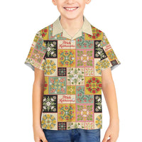 Mele Kalikimaka Hawaii Christmas Family Matching Puletasi and Hawaiian Shirt Melemele Mama Seamless Floral Motif LT9 Son's Shirt Beige - Polynesian Pride