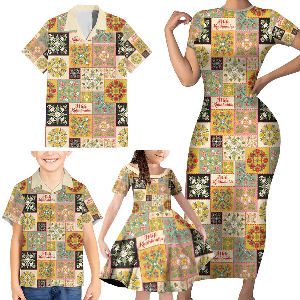 Mele Kalikimaka Hawaii Christmas Family Matching Short Sleeve Bodycon Dress and Hawaiian Shirt Melemele Mama Seamless Floral Motif LT9 - Polynesian Pride