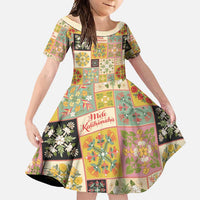 Mele Kalikimaka Hawaii Christmas Family Matching Summer Maxi Dress and Hawaiian Shirt Melemele Mama Seamless Floral Motif LT9 Daughter's Dress Beige - Polynesian Pride
