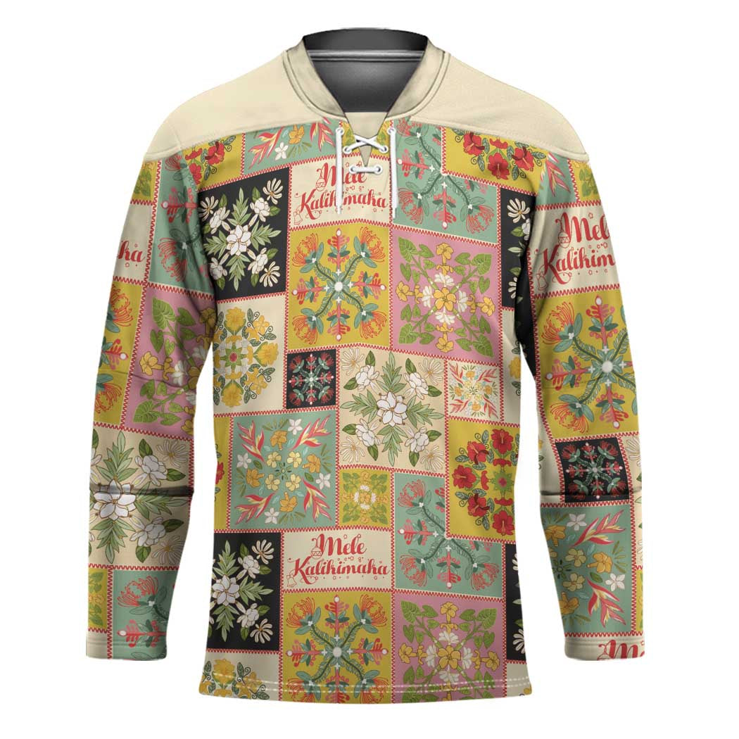 Mele Kalikimaka Hawaii Christmas Hockey Jersey Melemele Mama Seamless Floral Motif - Polynesian Pride